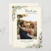 Romantic Floral Thank You Photo Card Save The Date (Voorkant / Achterkant)