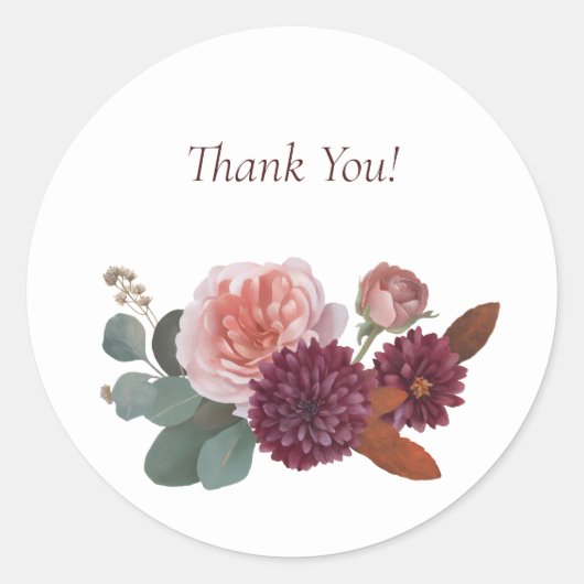 Romantic Floral Thank You Ronde Sticker (Voorkant)