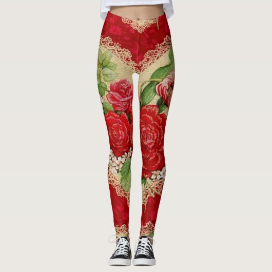 Romantic Floral Valentijnsdag Leggings (Voorkant)