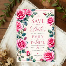 Romantic Floral  Watercolor Pink Rose  Save The Date