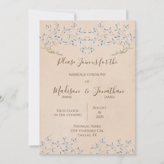 Romantic Floral Waterverf Blue Script Wedding Kaart (Voorkant)