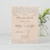 Romantic Floral Waterverf Blue Script Wedding Kaart (Staand voorkant)