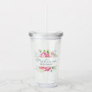 Romantic Floral Waterverf Bridesmaid Gift Acryl Drinkbeker