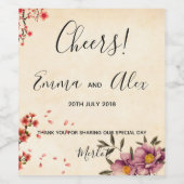 Romantic Floral Waterverf | Etiket wijnfles (Enkel label)