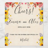 Romantic Floral Waterverf | Etiket wijnfles (Enkel label)