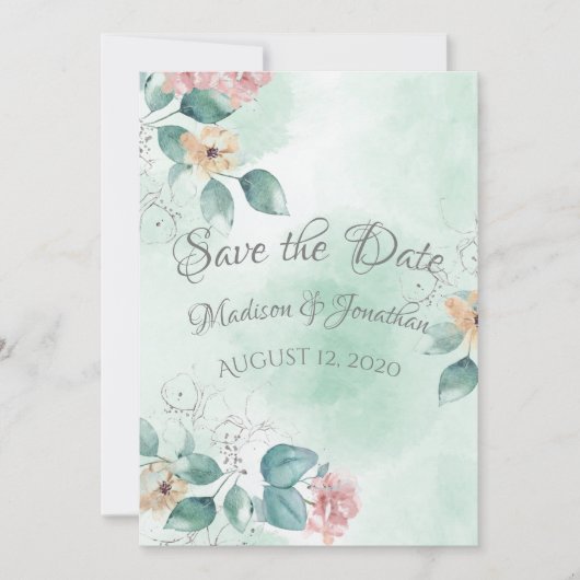 Romantic Floral Waterverf Script Save The Date (Voorkant)