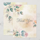 Romantic Floral Waterverf Wedding Bedankkaart (Voorkant / Achterkant)