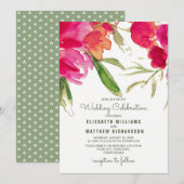 Romantic Floral Waterverf Wedding Invitations Kaart (Voorkant / Achterkant)