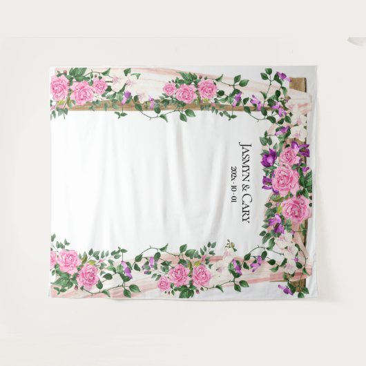 Romantic Floral Wedding Backdrop Foto Booth Wandkleed (Voorkant (horizontaal))