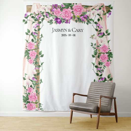 Romantic Floral Wedding Backdrop Foto Booth Wandkleed (In situ)