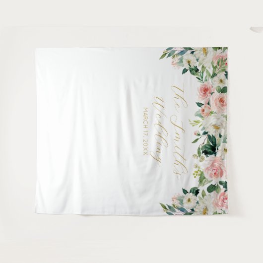 Romantic Floral Wedding Backdrop Wandkleed (Voorkant (horizontaal))