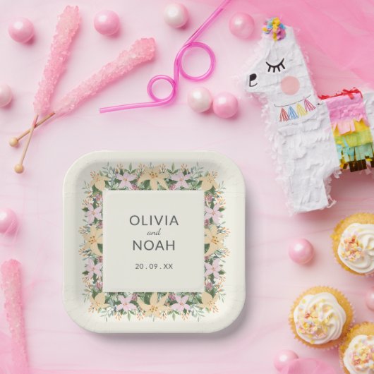 Romantic floral wedding - boho party papieren bordje (Feest)