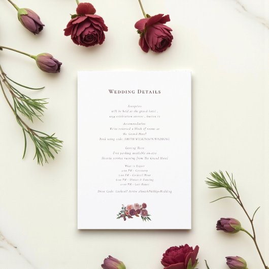 Romantic Floral Wedding Information Card Informatiekaartje