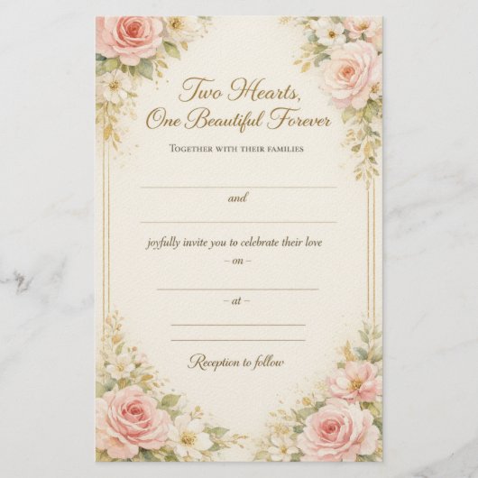 Romantic Floral Wedding Invitation Card Template Briefpapier (Voorkant)