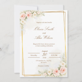 Romantic Floral Wedding Invitation Dusty Blush Peo Kaart