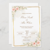 Romantic Floral Wedding Invitation Dusty Blush Peo Kaart (Voorkant / Achterkant)