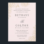 Romantic Floral Wedding Invitation | Goud Kaart<br><div class="desc">Romantische,  ontrendmatige trouwuitnodigingen met romantische rozen. De lieflijke typografie en alle grijze tekst maken dit ontwerp echt uit. De tekst is volledig aanpasbaar,  zodat u het lettertype,  de kleur en de plaatsing kunt wijzigen,  zodat u werkelijk een van een soort ontwerpbeleving kunt maken!</div>