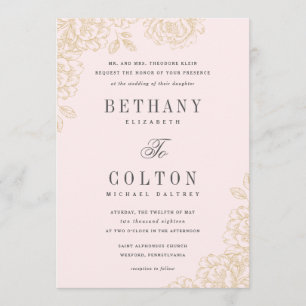 Romantic Floral Wedding Invitation   Goud Kaart