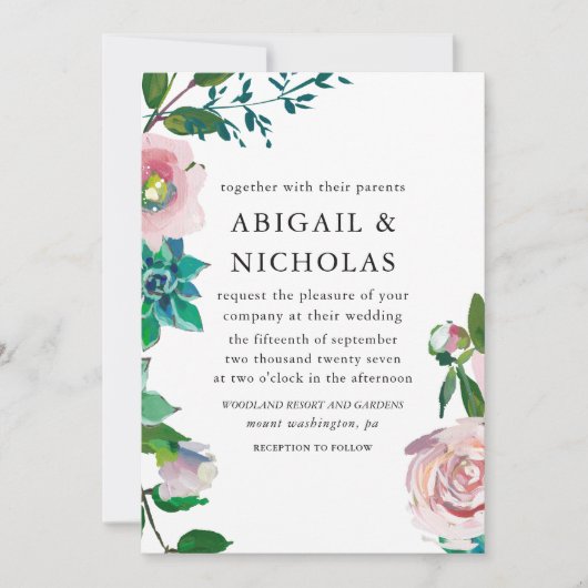Romantic Floral Wedding Invitation Kaart (Voorkant)