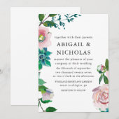Romantic Floral Wedding Invitation Kaart (Voorkant / Achterkant)