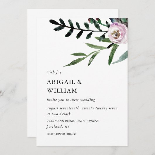 Romantic Floral Wedding Invitation Kaart (Voorkant / Achterkant)