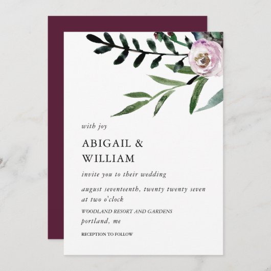Romantic Floral Wedding Invitation Kaart (Voorkant / Achterkant)