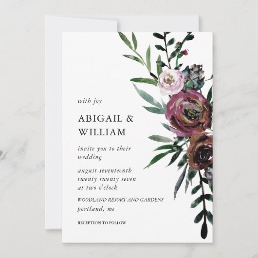 Romantic Floral Wedding Invitation Kaart (Voorkant)