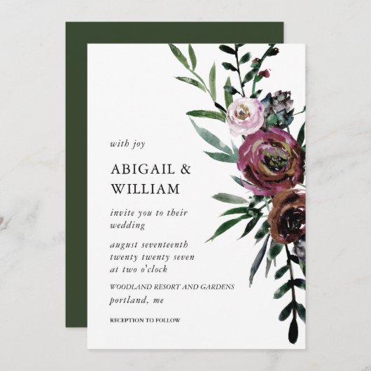 Romantic Floral Wedding Invitation Kaart (Voorkant / Achterkant)