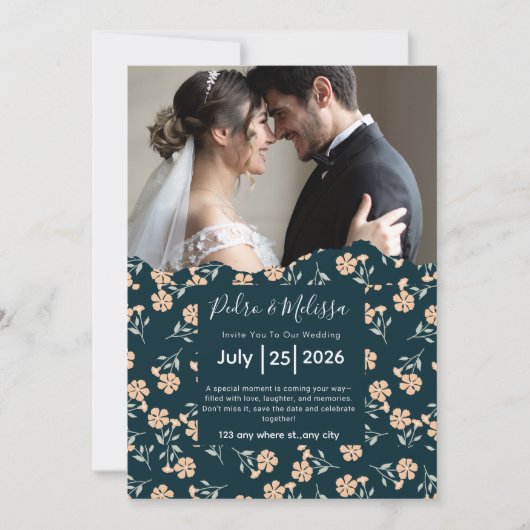 Romantic Floral Wedding Invitation Kaart (Voorkant)