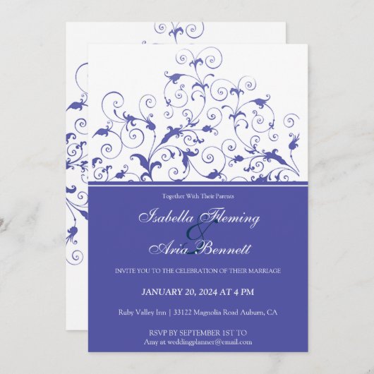 Romantic Floral Wedding Invitation Kaart (Voorkant / Achterkant)