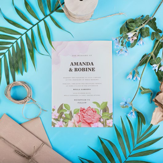 Romantic Floral Wedding Invitation Kaart