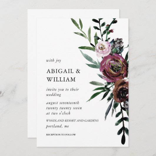 Romantic Floral Wedding Invitation Kaart (Voorkant / Achterkant)