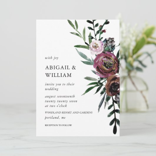 Romantic Floral Wedding Invitation Kaart (Staand voorkant)
