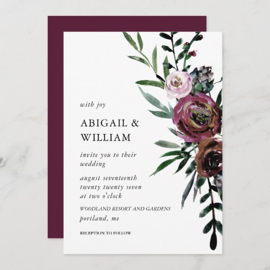 Romantic Floral Wedding Invitation Kaart (Voorkant / Achterkant)