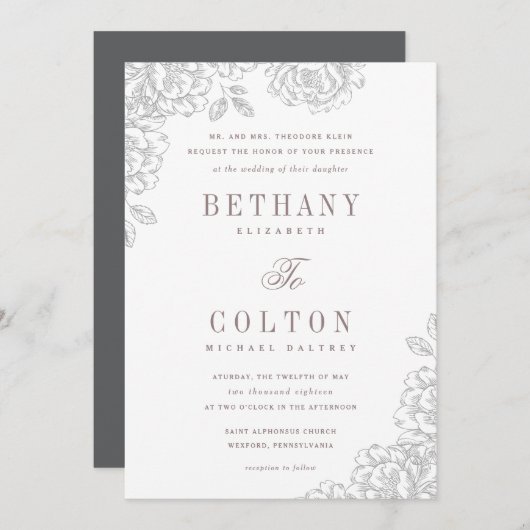 Romantic Floral Wedding Invitation | wit Kaart (Voorkant / Achterkant)