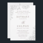 Romantic Floral Wedding Invitation | wit Kaart<br><div class="desc">Romantische,  ontrendmatige trouwuitnodigingen met romantische rozen. De lieflijke typografie en alle grijze tekst maken dit ontwerp echt uit. De tekst is volledig aanpasbaar,  zodat u het lettertype,  de kleur en de plaatsing kunt wijzigen,  zodat u een echte ervaring van een soort uitnodigingsontwerp kunt maken!</div>