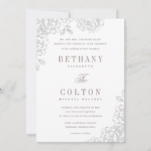 Romantic Floral Wedding Invitation wit Kaart