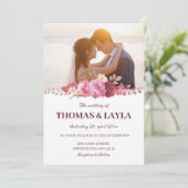 Romantic Floral Wedding Invitation with Photo Kaart (Staand voorkant)