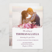 Romantic Floral Wedding Invitation with Photo Kaart (Voorkant / Achterkant)