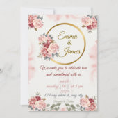 Romantic Floral Wedding Invite | Blush & Gold Rose Kaart (Voorkant)