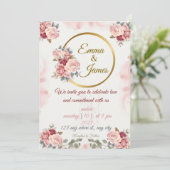Romantic Floral Wedding Invite | Blush & Gold Rose Kaart (Staand voorkant)