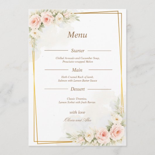 Romantic Floral Wedding Menu Dusty Blush Peony (Voorkant)