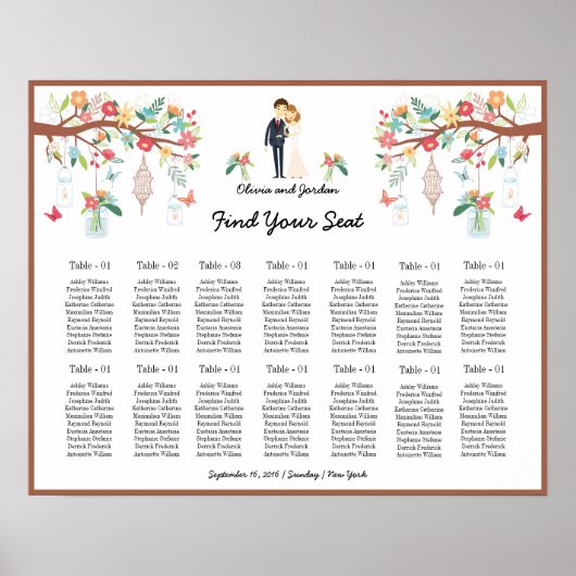 Romantic Floral Wedding Seating Chart Poster (Voorkant)