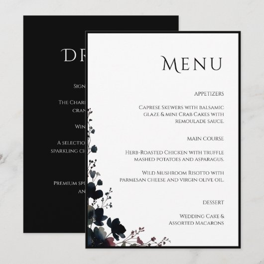 Romantic Floral Wedding Soft Elegant Menu (Voorkant / Achterkant)