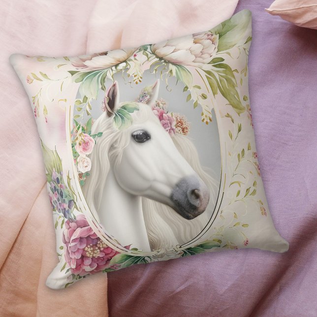Romantic Floral White Horse Kussen (Creator heeft geüpload)