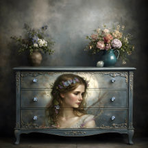 Romantic Floral Woman Portrait Decoupage