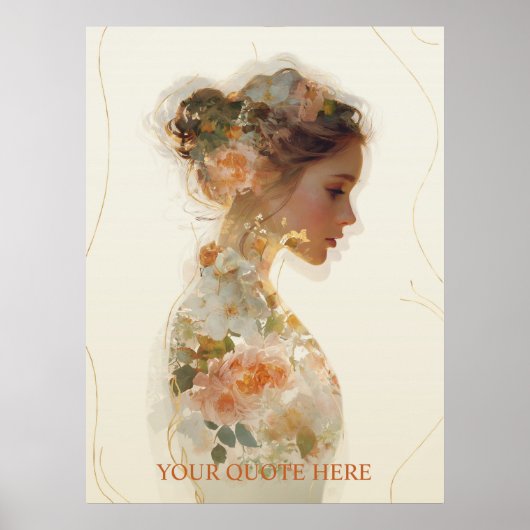 Romantic Floral Woman Silhouette Custom Quote Poster (Voorkant)