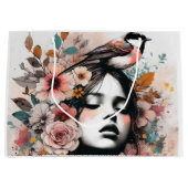 Romantic Floral Woman with Delicate Bird Details Groot Cadeauzakje (Voorkant)