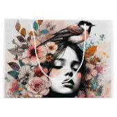 Romantic Floral Woman with Delicate Bird Details Groot Cadeauzakje (Achterkant)