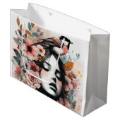 Romantic Floral Woman with Delicate Bird Details Groot Cadeauzakje (Voorkant Gekanteld)